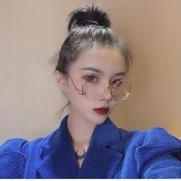 Oversized Drop Arm Rimless Fashion Glasses-Clear Lens-Low Temple-Swoop - Picture 2 of 8